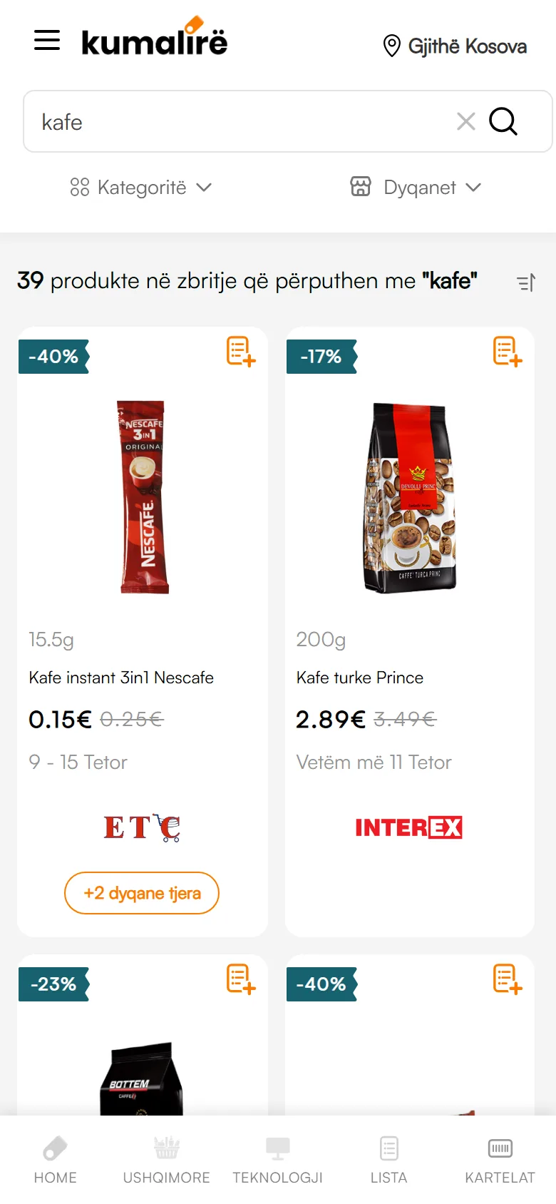 KuMaLire search results for coffee deals