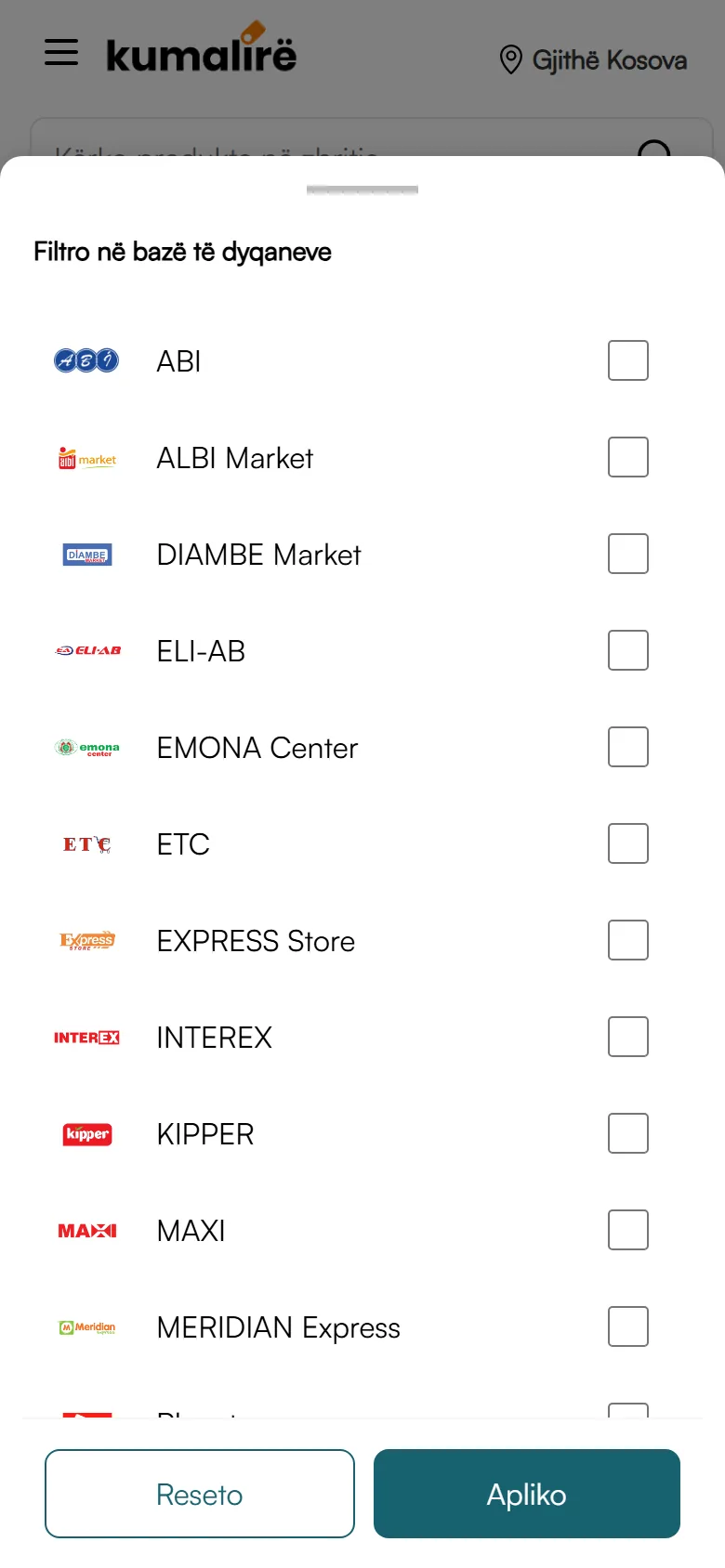 KuMaLire filter for choosing stores
