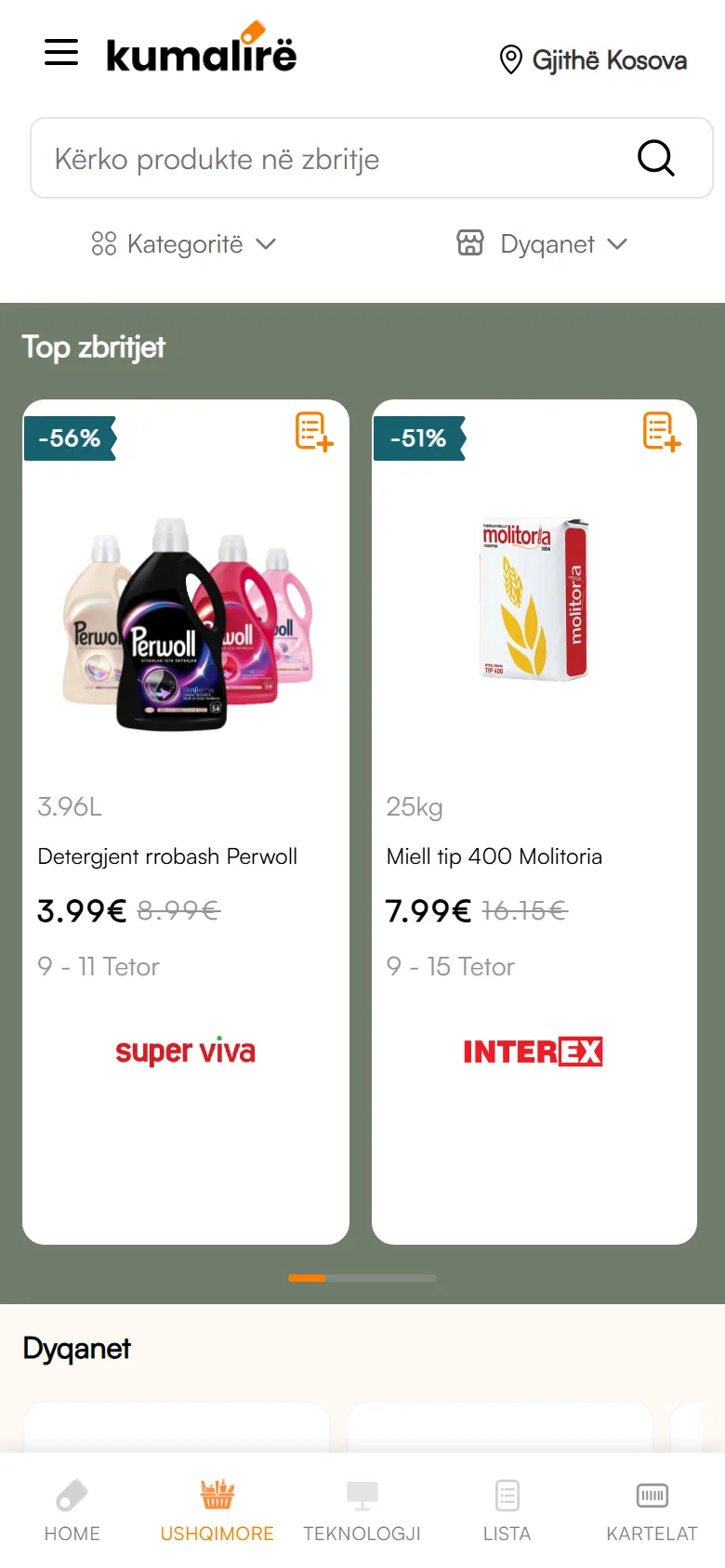 KuMaLire home screen with the top grocery deals